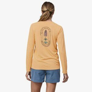 Patagonia Women Long Sleeve Capilene Cool Graphic Shirt Lands Clean Climb Bloom